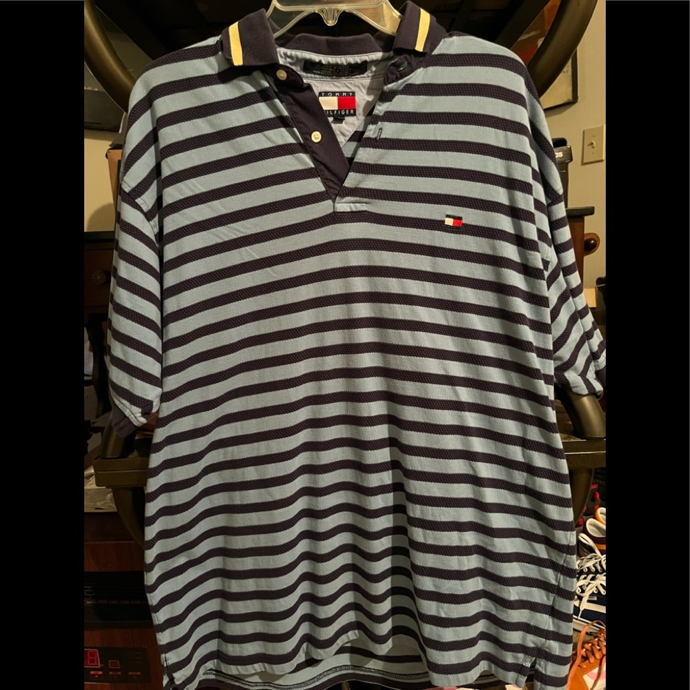 Tommy Hilfiger button,blue with navy stripes.